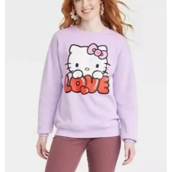 Hello Kitty Love Graphic Light Purple Crew Sweatshirt Harajuku Twee Y2K Size XL - Picture 1 of 11